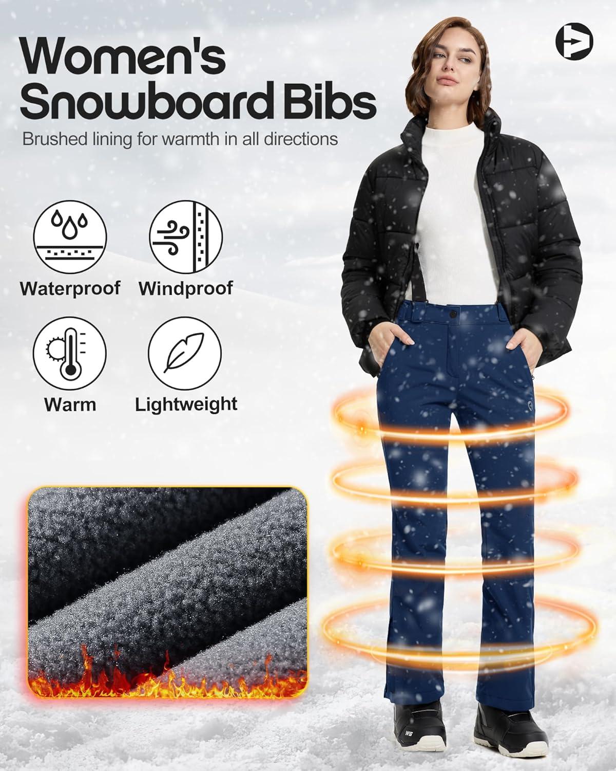 imageOutdoor Ventures Womens Ski Snow Bib Pants Warm Insulated Waterproof Snowboard Softshell Pants with Detachable BibNavy Blue