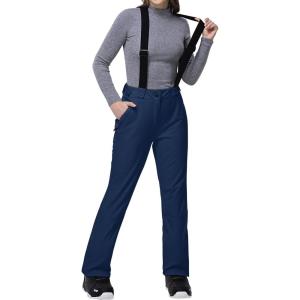 imageOutdoor Ventures Womens Ski Snow Bib Pants Warm Insulated Waterproof Snowboard Softshell Pants with Detachable BibNavy Blue