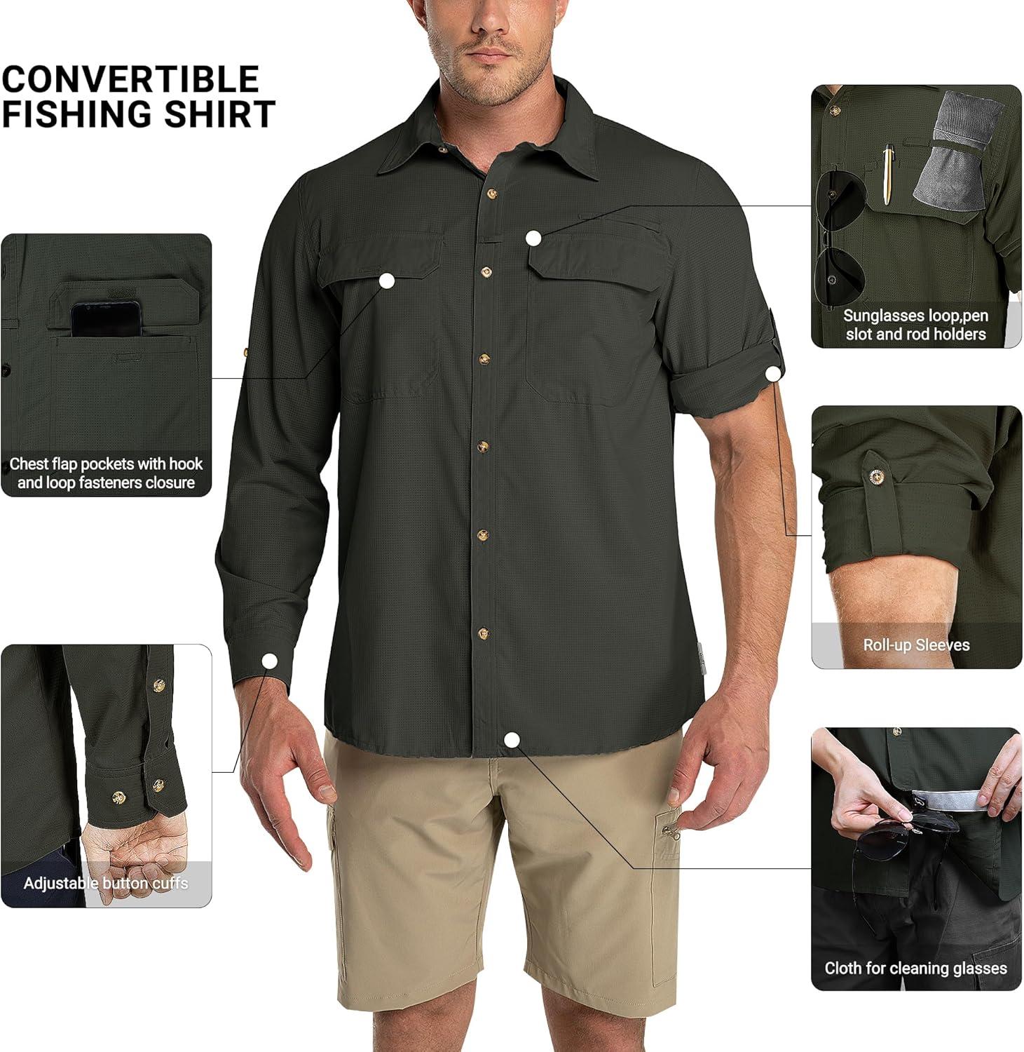 imageOutdoor Ventures Mens UPF 50 UV Sun Protection Shirt Long Sleeve Hiking Fishing Shirt Cooling Quick Dry for Safari TravelArmy Green