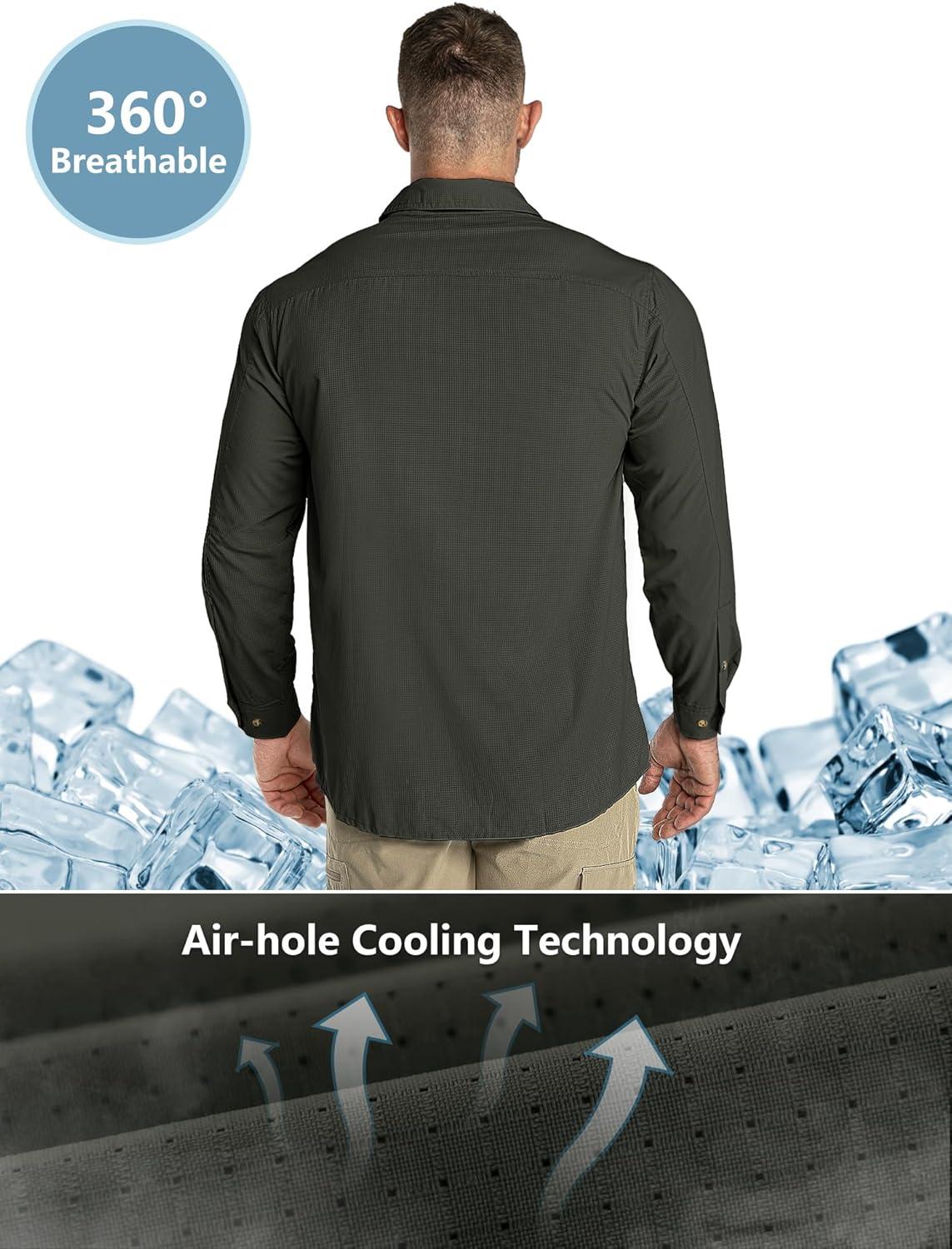 imageOutdoor Ventures Mens UPF 50 UV Sun Protection Shirt Long Sleeve Hiking Fishing Shirt Cooling Quick Dry for Safari TravelArmy Green