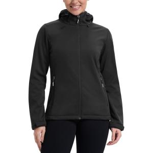 imageOutdoor Ventures Womens Softshell Jacket Waterproof Warm Fleece Lined Lightweight Windproof Hooded Insulated WindbreakerBlack