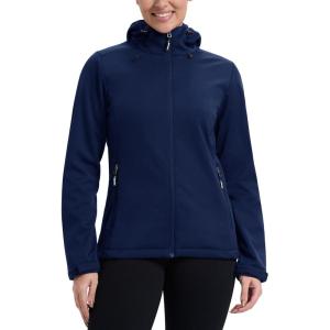 imageOutdoor Ventures Womens Softshell Jacket Waterproof Warm Fleece Lined Lightweight Windproof Hooded Insulated WindbreakerBlue