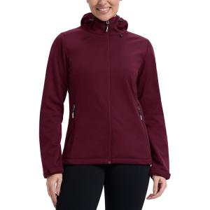 imageOutdoor Ventures Womens Softshell Jacket Waterproof Warm Fleece Lined Lightweight Windproof Hooded Insulated WindbreakerWine Red