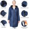 imageOutdoor Ventures Womens Maryan Hooded Ultra Lightweight Warm Thermolite Long Puffer CoatTrue to Size Order Usual Size Ink Blueshinyavg36 Long Length