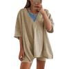 imageAiloqing 2 Piece Outfits for Women Summer Oversized V Neck T Shirt Biker Short Sets Hot Shot Reversible SetKhaki