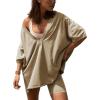 imageAiloqing 2 Piece Outfits for Women Summer Oversized V Neck T Shirt Biker Short Sets Hot Shot Reversible SetKhaki