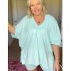 imageAiloqing 2 Piece Outfits for Women Summer Oversized V Neck T Shirt Biker Short Sets Hot Shot Reversible SetLightteal