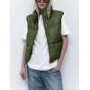 imageAiloqing Womens Faux Leather Puffer Vest Zip Up Sleeveless Winter Cropped JacketArmygreen