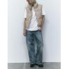 imageAiloqing Womens Faux Leather Puffer Vest Zip Up Sleeveless Winter Cropped JacketBeige