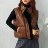 imageAiloqing Womens Faux Leather Puffer Vest Zip Up Sleeveless Winter Cropped JacketCoffee
