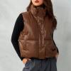 imageAiloqing Womens Faux Leather Puffer Vest Zip Up Sleeveless Winter Cropped JacketCoffee