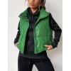 imageAiloqing Womens Faux Leather Puffer Vest Zip Up Sleeveless Winter Cropped JacketGreen