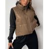 imageAiloqing Womens Faux Leather Puffer Vest Zip Up Sleeveless Winter Cropped JacketKhaki