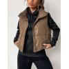imageAiloqing Womens Faux Leather Puffer Vest Zip Up Sleeveless Winter Cropped JacketKhaki