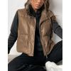 imageAiloqing Womens Faux Leather Puffer Vest Zip Up Sleeveless Winter Cropped JacketKhaki