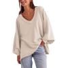 imageAiloqing Womens Loose Casual Sweatshirts VNeck Long Sleeve Pullover Top Fall Winter OutfitsBeige