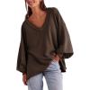 imageAiloqing Womens Loose Casual Sweatshirts VNeck Long Sleeve Pullover Top Fall Winter OutfitsBrown