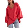 imageAiloqing Womens Loose Casual Sweatshirts VNeck Long Sleeve Pullover Top Fall Winter OutfitsRed
