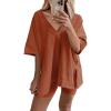 imageAiloqing 2 Piece Outfits for Women Summer Oversized V Neck T Shirt Biker Short Sets Hot Shot Reversible SetRust