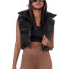 imageAiloqing Womens Faux Leather Puffer Vest Zip Up Sleeveless Winter Cropped Jacket2blackcropped