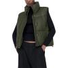 imageAiloqing Womens Faux Leather Puffer Vest Zip Up Sleeveless Winter Cropped JacketArmygreen