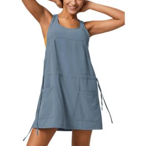 imageAiloqing Mini Athletic Dress for Women Summer 2 Piece Set Sleeveless Active Dress with Builtin ShortsBluegrey