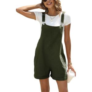 imageAiloqing Womens Cotton Linen Short Overalls Casual Summer Bib Shortalls Rompers with PocketsArmygreen