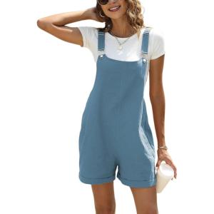 imageAiloqing Womens Cotton Linen Short Overalls Casual Summer Bib Shortalls Rompers with PocketsBlue
