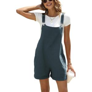 imageAiloqing Womens Cotton Linen Short Overalls Casual Summer Bib Shortalls Rompers with PocketsBluegrey
