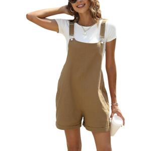 imageAiloqing Womens Cotton Linen Short Overalls Casual Summer Bib Shortalls Rompers with PocketsKhaki