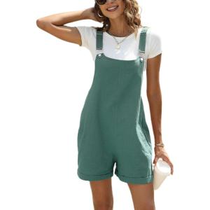 imageAiloqing Womens Cotton Linen Short Overalls Casual Summer Bib Shortalls Rompers with PocketsLightgreen