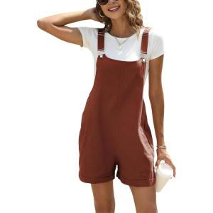 imageAiloqing Womens Cotton Linen Short Overalls Casual Summer Bib Shortalls Rompers with PocketsRed