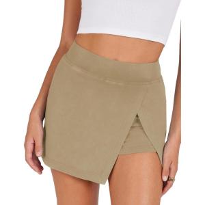 imageAiloqing Womens Mini Skirt Stretchy MidWaist Side Slit Fitted Bodycon Short Skirt with Shorts UnderneathDarkkhaki