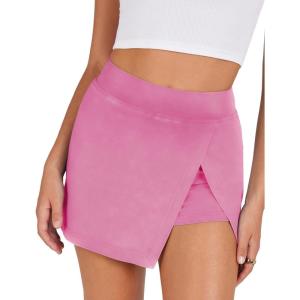 imageAiloqing Womens Mini Skirt Stretchy MidWaist Side Slit Fitted Bodycon Short Skirt with Shorts UnderneathPink