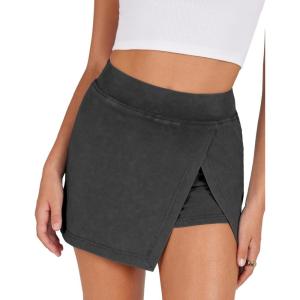 imageAiloqing Womens Mini Skirt Stretchy MidWaist Side Slit Fitted Bodycon Short Skirt with Shorts UnderneathWashed Black