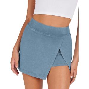 imageAiloqing Womens Mini Skirt Stretchy MidWaist Side Slit Fitted Bodycon Short Skirt with Shorts UnderneathWashed Blue