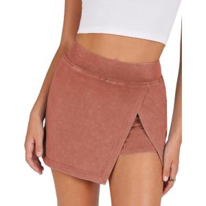 imageAiloqing Womens Mini Skirt Stretchy MidWaist Side Slit Fitted Bodycon Short Skirt with Shorts UnderneathWashed Rust