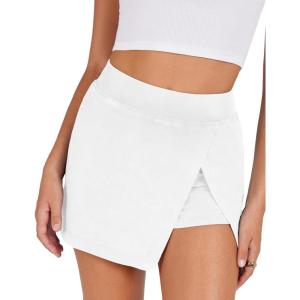 imageAiloqing Womens Mini Skirt Stretchy MidWaist Side Slit Fitted Bodycon Short Skirt with Shorts UnderneathWhite