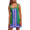 imageAiloqing 2025 Women Boho Floral Mini Dress Summer Casual Color Block Beach Overall Striped Dress CoverupsGreenblue