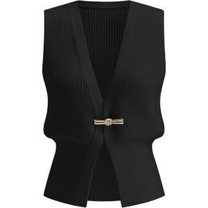imageAiloqing 2025 Womens Kint Vest Tops Button Down V Neck Sleeveless Summer Trendy Top for WomenBlack