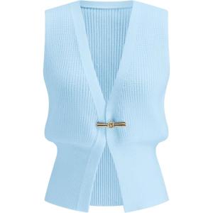 imageAiloqing 2025 Womens Kint Vest Tops Button Down V Neck Sleeveless Summer Trendy Top for WomenBlue