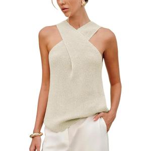 imageAiloqing 2025 Womens Knit Crossover Strap Sleeveless Tank Top Summer Casual Lightweight Vest Daily Outings Beach Travel TopsApricot