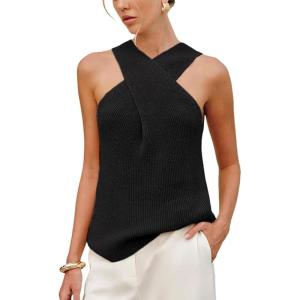 imageAiloqing 2025 Womens Knit Crossover Strap Sleeveless Tank Top Summer Casual Lightweight Vest Daily Outings Beach Travel TopsBlack