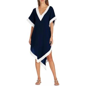 imageAiloqing 2025 Womens Casual V Neck Beach Dress Colorblock Backless Sundress Cover Up Lightweight Summer Vacation CoverupsNavy