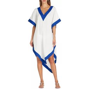 imageAiloqing 2025 Womens Casual V Neck Beach Dress Colorblock Backless Sundress Cover Up Lightweight Summer Vacation CoverupsWhiteblue