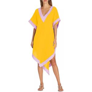 imageAiloqing 2025 Womens Casual V Neck Beach Dress Colorblock Backless Sundress Cover Up Lightweight Summer Vacation CoverupsYellow