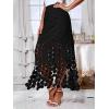 imageAiloqing 2025 Womens Summer Hollow Out Boho Maxi Skirt Casual High Waisted Fringe Hem Long SkirtBlack