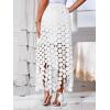 imageAiloqing 2025 Womens Summer Hollow Out Boho Maxi Skirt Casual High Waisted Fringe Hem Long SkirtWhite