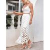 imageAiloqing 2025 Womens Summer Hollow Out Boho Maxi Skirt Casual High Waisted Fringe Hem Long SkirtWhite