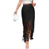imageAiloqing 2025 Womens Summer Hollow Out Boho Maxi Skirt Casual High Waisted Fringe Hem Long SkirtBlack